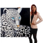 Dipinto a mano pittura ad olio su tela 100x100cm leopardo