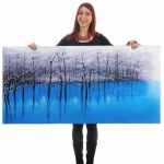 Dipinto a mano pittura ad olio su tela 140x70cm lago blu