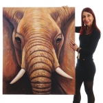 Dipinto a mano pittura ad olio su tela 100x120cm primo piano elefante