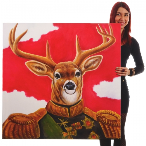 Dipinto a mano pittura ad olio su tela 100x100cm cervo