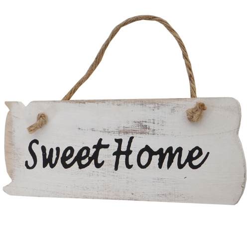 Targa cartello pensile decorativa shabby vintage legno paulonia 25x10cm ~ Sweet Home
