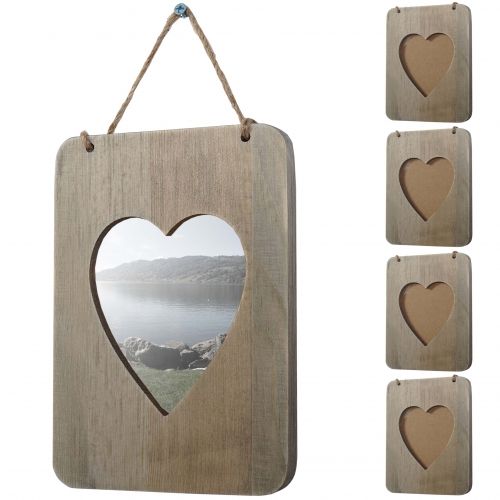 Set 5x cornici portafoto shabby vintage Wels legno forma di cuore 2x14x26cm