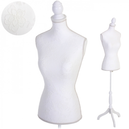 Manichino sartoriale busto donna T220 fibre di poliestere con treppiede bianco con ricami