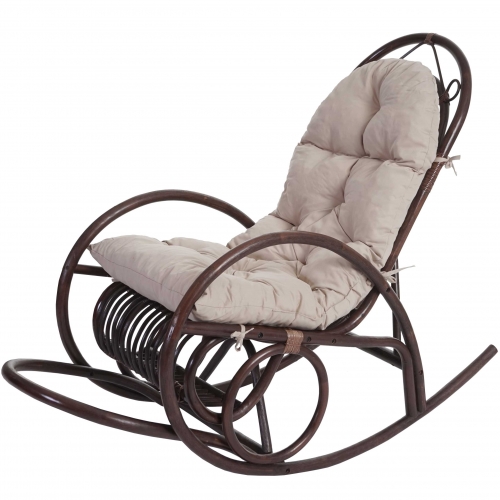 Sedia a dondolo classica elegante HWC-C40 139x58x110cm legno seduta poliestere cotone cuscino avorio