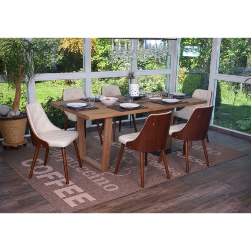 Set 6x sedie sala da pranzo soggiorno HWC-A75 53x50x82cm legno ecopelle avorio