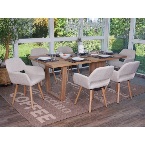 Set 6x sedie sala da pranzo HWC-A50 II design retro legno tessuto beige