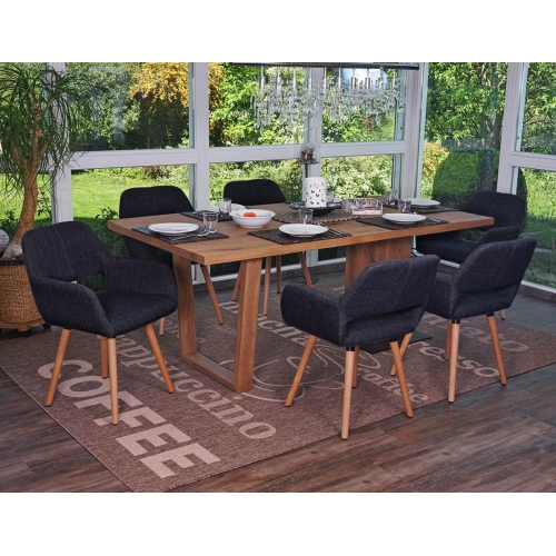 Set 6x sedie sala da pranzo HWC-A50 II design retro legno tessuto grigio scuro