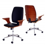 Poltrona sedia ufficio girevole regolabile HWC-C54a elegante legno colore noce ecopelle nera