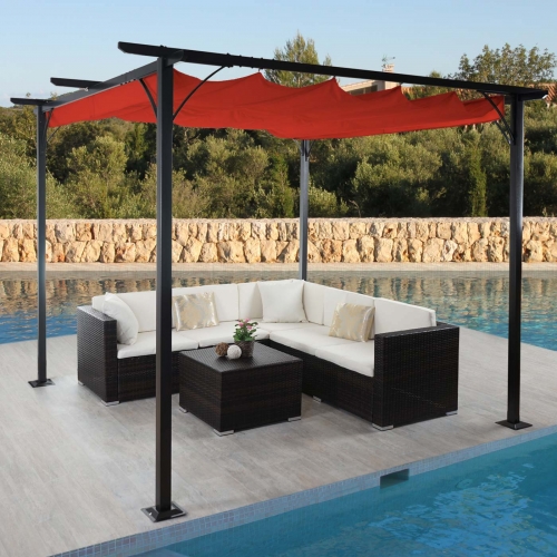 Gazebo pergola baldacchino moderno elegante giardino patio HWC-C42 acciaio poliestere 3,5x3,5m arancione