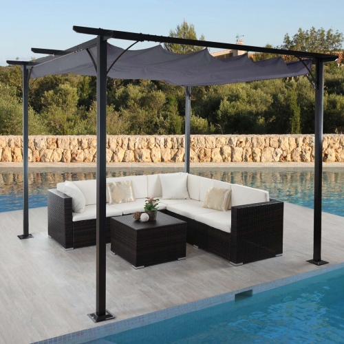 Gazebo pergola baldacchino moderno elegante giardino patio HWC-C42 acciaio poliestere 3x3m grigio