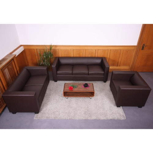 Salotto componibile lounge moderno elegante Lille M65 composizione 3-2-1 ecopelle marrone