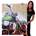 Dipinto a mano pittura ad olio su tela 80x100cm motocicletta