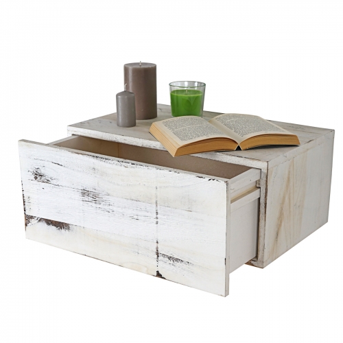 Mensola ripiano decorativo con cassetto shabby vintage HWC-C55 legno 30x46x21cm ~ bianco