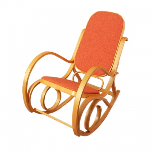 Sedia a dondolo classica elegante M41 legno chiaro seduta tessuto arancione