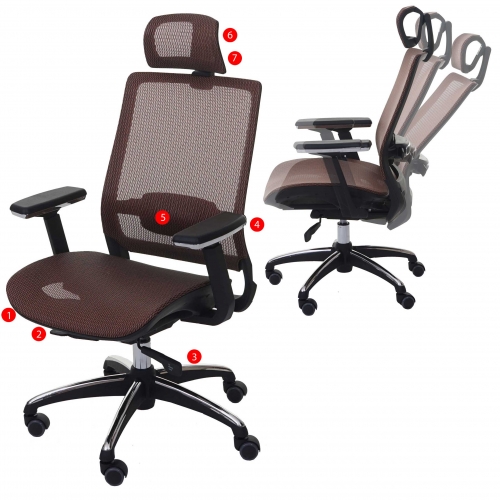 Poltrona sedia ufficio girevole regolabile HWC-A20 ergonomica design moderno tessuto marrone nero