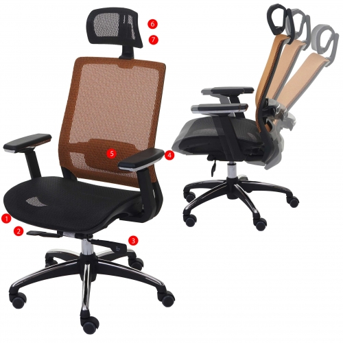 Poltrona sedia ufficio girevole regolabile HWC-A20 ergonomica design moderno tessuto arancione nero