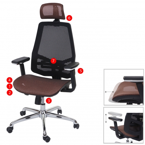 Poltrona sedia ufficio girevole regolabile HWC-A58 schienale in tessuto traspirante ISO9001 nero e marrone