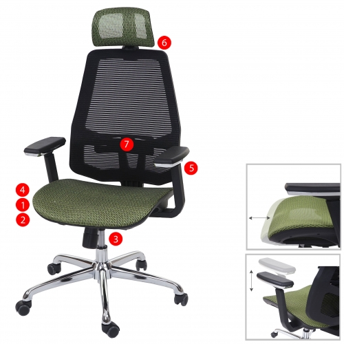 Poltrona sedia ufficio girevole regolabile HWC-A58 schienale in tessuto traspirante ISO9001 nero e verde