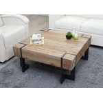 Tavolino da salotto HWC-A15 legno di pino massello 40x90x90cm metallo legno chiaro