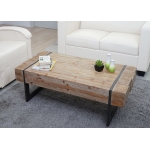 Tavolino da salotto HWC-A15a legno pino massello 40x120x60cm metallo legno chiaro
