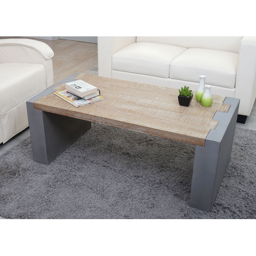 Tavolino salotto quadrato divano elegante HWC-A15 legno di pino massello 46x122x60cm effetto calcestruzzo