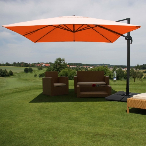Ombrellone parasole decentrato HWC-A96 3x4m alluminio arancione girevole con base