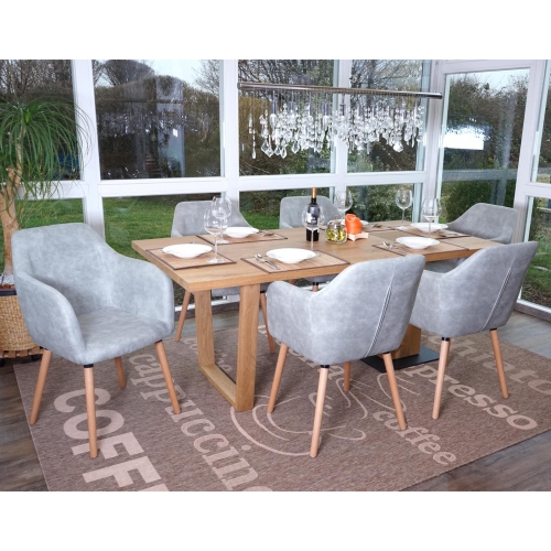Serie Malmoe 6x sedie sala da pranzo T381 legno massiccio ~ tessuto grigio chiaro