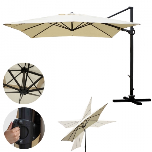 Ombrellone parasole HWC-A39 girevole 3x3m senza base avorio