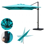 Ombrellone parasole HWC-A39 girevole 3x3m con base azzurro