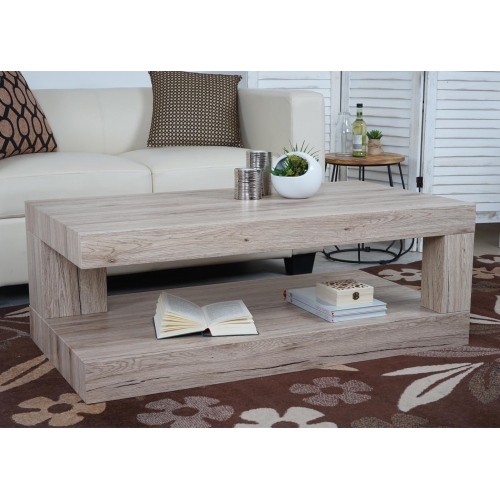Tavolino salotto divano elegante HWC-A32 MDF 60x110x40cm colore rovere chiaro