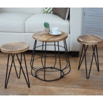 Set 2x sgabelli con tavolino HWC-A80 design industriale legno di pino metallo