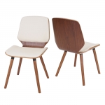 Set 2x sedie HWC-B16 design elegante legno curvo ecopelle avorio