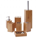 Set accessori da bagno HWC-A90 7 pezzi legno bambu e metallo