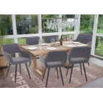 Set 6x sedie sala da pranzo HWC-A50 II design retro legno tessuto grigio gambe scure