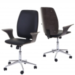 Poltrona sedia ufficio girevole regolabile HWC-C54a elegante legno colore grigio ecopelle nera
