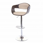 Sedia sgabello HWC-A47 design elegante legno ~ colore grigio ecopelle avorio