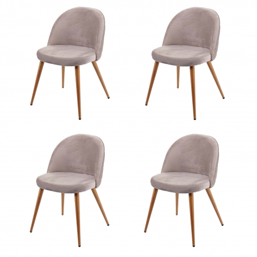 Set 4x sedie poltroncine HWC-D53 design retro anni 50 trapuntate legno velluto grigio bruno