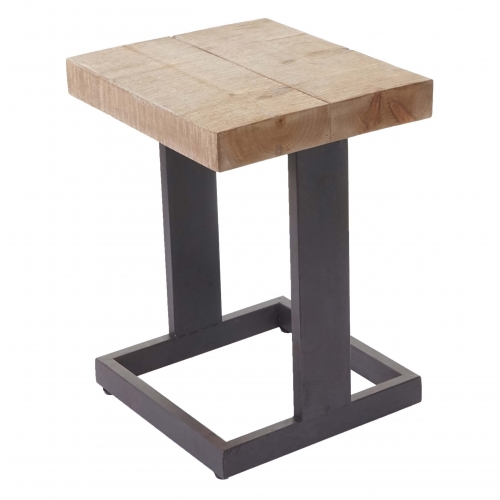 Sgabello tavolino salotto soggiorno HWC-A15 legno di pino metallo 32x36x48cm