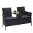 Divano sofa per l'esterno doppia seduta portavivande HWC-E24 polyrattan nero cuscini grigio