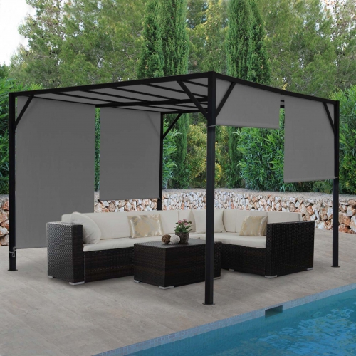 Gazebo pergola regolabile baldacchino moderno elegante giardino patio Baia acciaio poliestere 3x3m grigio