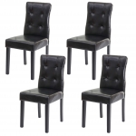 Set 4x sedie HWC-E58 sala da pranzo legno ecopelle nero gambe scure