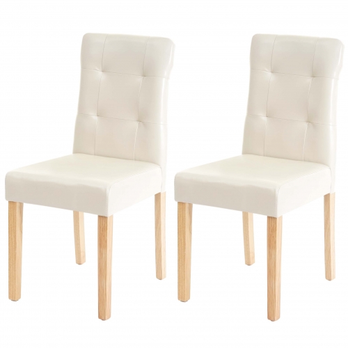 Set 2x sedie HWC-E58 sala da pranzo legno ecopelle avorio gambe chiare
