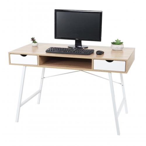 Scrivania consolle tavolino sideboard HWC-E92 legno effetto 3D 120x60cm bianco legno