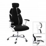 Poltrona sedia da ufficio ergonomica girevole HWC-F12 tessuto ecopelle ~ nero bianco