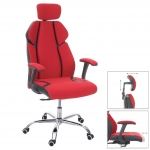 Poltrona sedia da ufficio ergonomica girevole HWC-F12 tessuto ecopelle ~ rosso nero