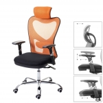 Poltrona sedia da ufficio ergonomica girevole HWC-F13 tessuto traspirante nero arancio