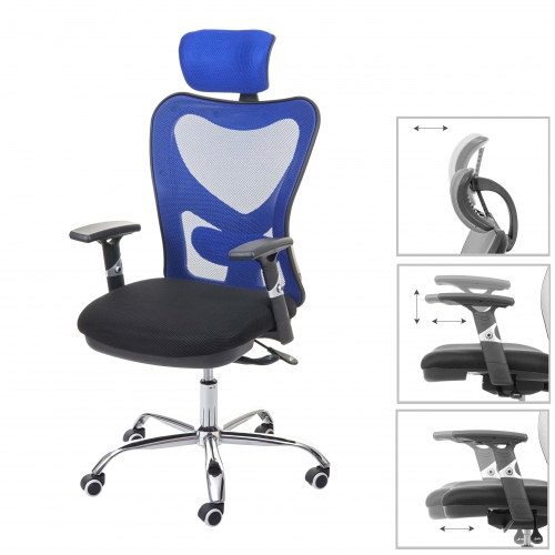 Poltrona sedia da ufficio ergonomica girevole HWC-F13 tessuto traspirante nero blu