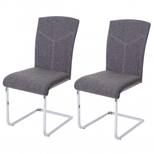 Set 2x sedie sala da pranzo design moderno HWC-F36 struttura a slitta tessuto grigio