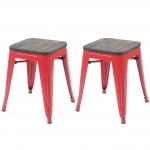 Set 2x sgabelli poggiapiedi bistrot design industriale HWC-A73 legno metallo verniciato rosso
