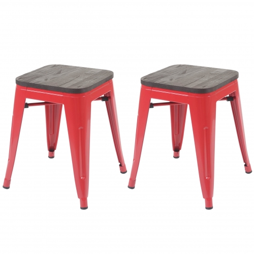 Set 2x sgabelli poggiapiedi bistrot design industriale HWC-A73 legno metallo verniciato rosso